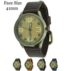 【送料無料】geneva mens cowboy leather strap fashion watch 41mm｜hokushin