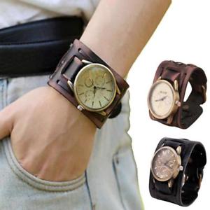 【送料無料】fashion watches brown analog big leather strap bracelet mens quartz wristwatch｜hokushin