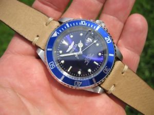 【送料無料】blue invicta prodiver automatic mens dive watch on custom mod leather