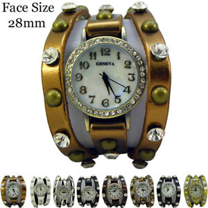 【送料無料】fancy leatherete cz stud fashion watch 28mm|hokushin