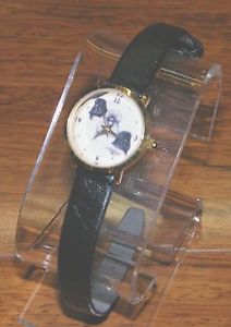 【貨物輸送無料】juana rogers 18k micron plating gold toned poodles wrist watch w leather straps 腕時計-男女兼用腕時計