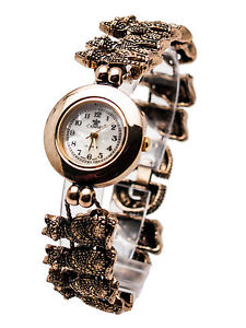【送料無料】cannaswomens antique gold finish round case cats link analog quartz watch｜hokushin 12,056円