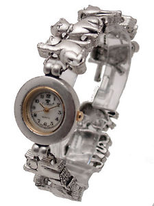 【送料無料】cannaswomens antique silver finish round case cats link analog quartz watch｜hokushin 13,244円