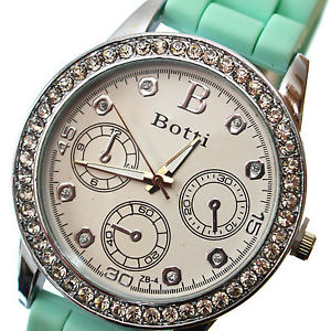【送料無料】womens girls crystal mint green amp; silver analog quartz wrist watch fashion sport|hokushin