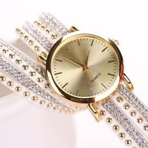 【送料無料】women watch crystal rivet bracelet quartz braided winding wrap wrist watch