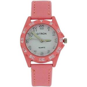 【送料無料】citron quartz analogue girls kids light pink nylon strap watch kid135b|hokushin