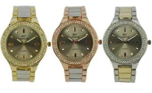 【送料無料】prince london ny ladies coloured metal watch stone set bezel brushed strap 7805