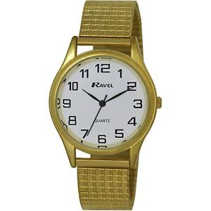 【送料無料】ravel gents gold stainless steel soft expandable bracelet strap watch r030107｜hokushin