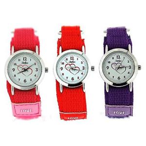 【送料無料】set of 3 reflex girls red pink purple easy fasten fabric watch gift for kid