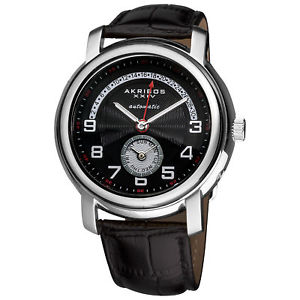 【送料無料】 mens akribos xxiv ak547bk automatic retrograde date leather strap watch