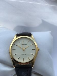 【貨物輸送無料】unistar  mens gold plated  analogue quartz leather strap watch 腕時計-男女兼用腕時計