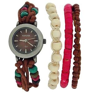 【貨物輸送無料】kahuna brown string bead bracelet watch toggle closure setof 2,  aklf0011l 男女兼用腕時計-腕時計