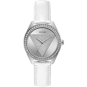 【送料無料】orologio guess tri glitz w0884l2 watch pelle bianca bianco donna zirconi 36,5 mm