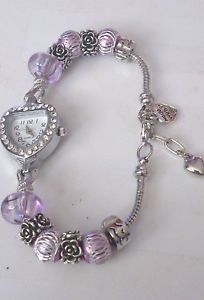 【送料無料】ladies quartz heart european charm bracelet watch choice of 9 colours｜hokushin