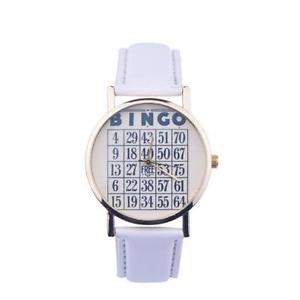 【送料無料】1x white womens casual leather quartz analogue novelty bingo gift wrist watch｜hokushin