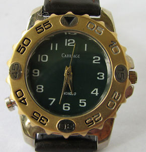 【送料無料】carriage mens quartz night light watch with leather strap|hokushin