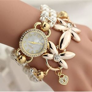 【送料無料】luxury pearl bracelet wristwatch  flowers rhinestone quartz watch women ladie