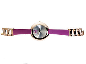 【送料無料】montres defleurwomens metal with fuchsia color leather rosegold finish watch