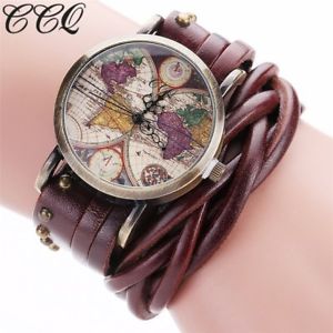 【送料無料】ccq fashion vintage retro rivet braided genuine leather world map watch casu｜hokushin