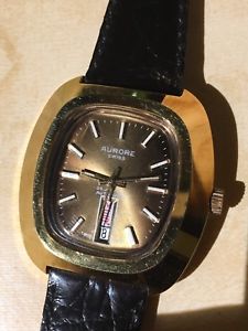 【送料無料】vintage watch aurore swiss automatic eta 27891 gold plated day date 1970s nos