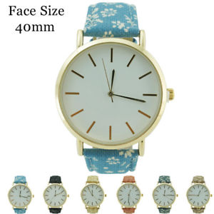 【貨物輸送無料】floral print ladies denim leather watch 40粍 腕時計-男女兼用腕時計