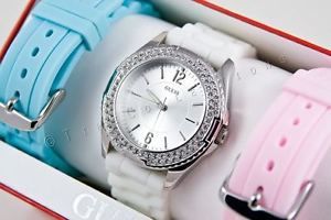 【送料無料】 guess ss sport lady watch white pink blue rubber strap i10173l1 gift box set