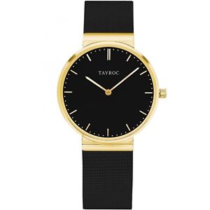 【送料無料】orologio tayroc ty181 signature uomo maglia milanese acciaio nero oro gold 40 mm