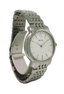 【送料無料】bulova 96a150 mens round metallic white round analog stainless steel watch