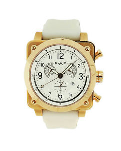 【送料無料】elgin 1863 721031 mens cushion chronograph date rose gold tone silicone watch