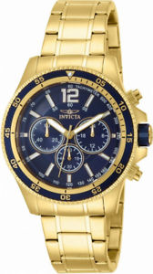 【送料無料】invicta specialty 13978 mens round blue analog chronograph gold tone watch