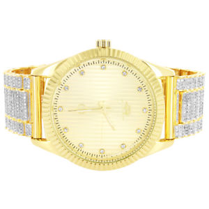 【送料無料】men hip hop iced out gold tone techno pave bling rapper watch iced out classy