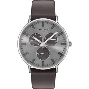 【送料無料】kenneth cole watch multifunction grey with leather strap