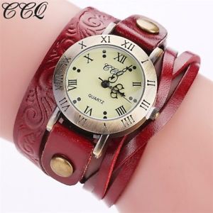 【送料無料】ccq fashion vintage cow leather bracelet watch casual women wrist watch luxury q