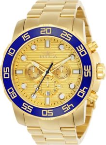 【送料無料】used invicta pro diver 22227 mens quartz watch chronograph gold steel bracelet