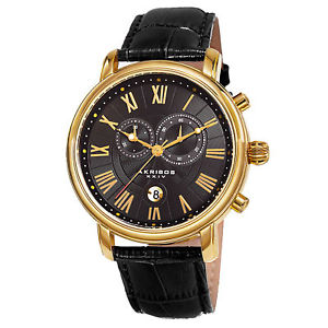 【送料無料】mens akribos xxiv ak841yg chronograph small seconds date quartz strap watch