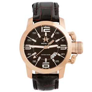 【送料無料】metalch chronometrie initial mens 47mm swiss made rose gold watch 134047