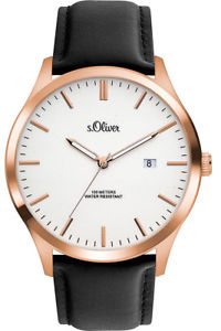 【送料無料】soliver so3477lq herrenuhr leder schwarz mit datumsanzeige neu