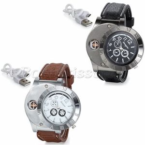 【送料無料】mens unique military decoration quartz wrist watch watches usb cigarette lighter|hokushin