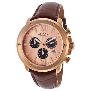 【送料無料】rotary mens quartz watch gold steel case and brown leather strap gs0284025