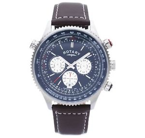 【送料無料】mens rotary chronograph blue leather strap watch gs0019905