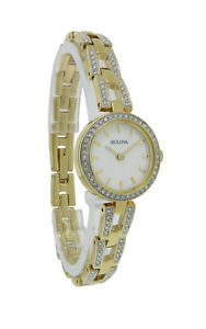 【送料無料】bulova crystals 98l213 womens round mother of pearl stainless steel watch