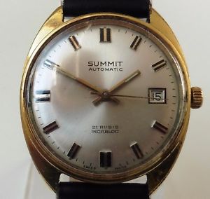 【送料無料】vintage gents gold plated summit 21j automatic eta 2452 date watch serviced