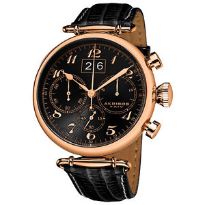 【送料無料】mens akribos xxiv ak628rg chronograph large date quartz leather strap watch