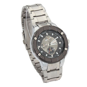 【送料無料】stainless steel analog tungsten gold quartz men wrist watch|hokushin