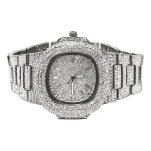 【貨物輸送無料】silver fully iced out czech crystal nautical luxury watch