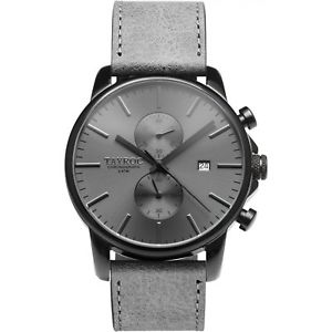 【貨物輸送無料】orologio tayroc ty155 boundless uomo pelle grigia cronografo 42 粍 nero nuovo