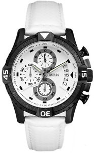 【貨物輸送無料】neues angebot authentic guess men chronograph white leather u15067g1  with box and tag