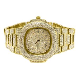 【貨物輸送無料】gold fully iced out czech crystal nautical luxury watch