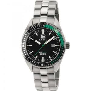 【貨物輸送無料】orologio uomo breil midway tw1631 bracciale acciaio nero verde sub 200mt diver