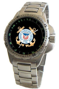【貨物輸送無料】us coast guard emblem s steel sport watch has elapsed time turning bezel